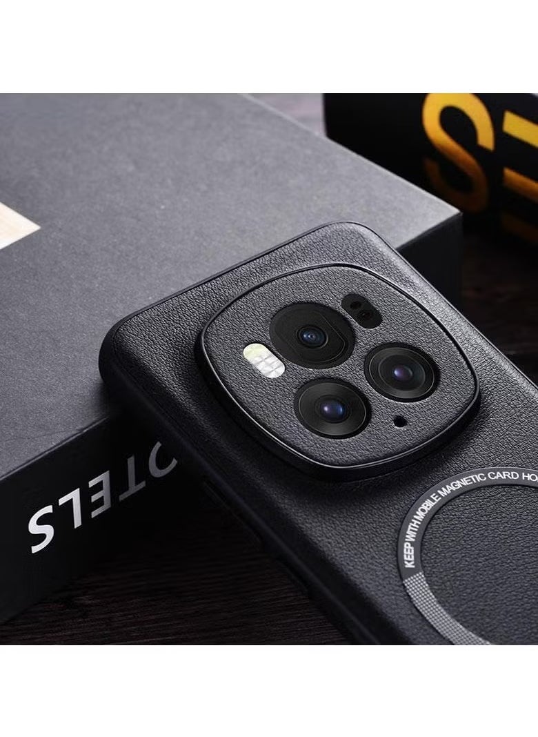 General Faux Leather Case Compatible with Honor Magic 6 Pro 5G, PU Leather Phone Case with Magnetic Ring Shockproof Protective Phone Case Fits Honor Magic 6 Pro 5G,Black  - Image 4