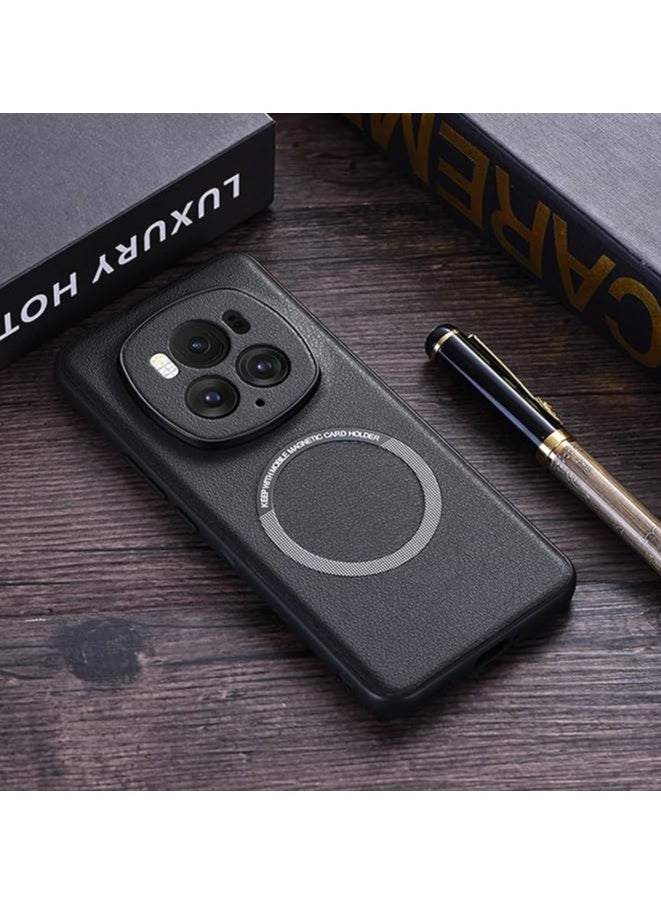 General Faux Leather Case Compatible with Honor Magic 6 Pro 5G, PU Leather Phone Case with Magnetic Ring Shockproof Protective Phone Case Fits Honor Magic 6 Pro 5G,Black  - Image 5