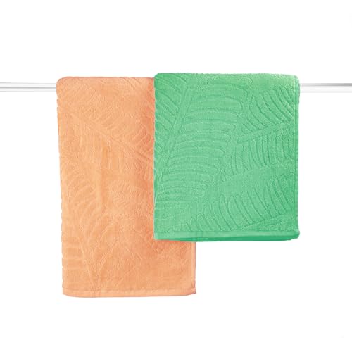 MUSA Bath Towels Natural Banana Fibers, Pack of 2 Towels with Free Bag, Terry Towels for Bath Large Size, Super Soft & Super Absorbent, Peach Fuzz + Ming Green - Image 2