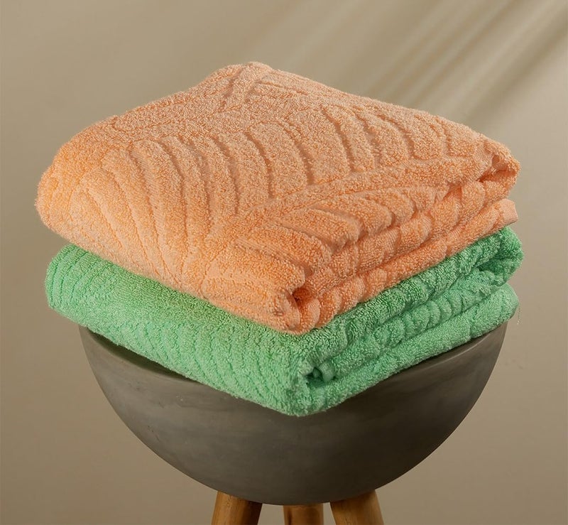 MUSA Bath Towels Natural Banana Fibers, Pack of 2 Towels with Free Bag, Terry Towels for Bath Large Size, Super Soft & Super Absorbent, Peach Fuzz + Ming Green - Image 1