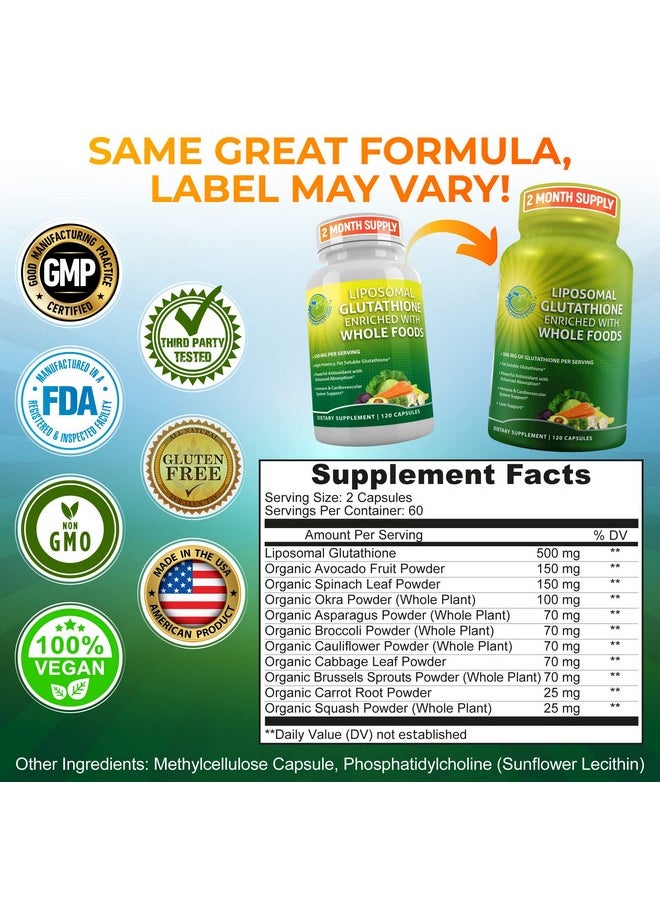 Supplements Studio - Liposomal Glutathione 500Mg Made With Organic Whole Foods Glutathione Liposomal Supplement For Maximum Absorption Master Antioxidant & Detoxifier Immune & Cardiovascular Support 2 Month Supply - Image 1