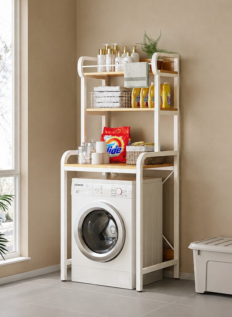 XiuWoo 3 Shelves Toilet Drum Washing Machine Rack, Bathroom Corner Stand Storage Organizer Accessories, Free Standing Home Office Storage Rack for Space Saver with Towel Rack - Image 1