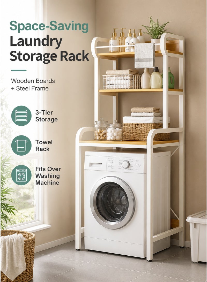 XiuWoo 3 Shelves Toilet Drum Washing Machine Rack, Bathroom Corner Stand Storage Organizer Accessories, Free Standing Home Office Storage Rack for Space Saver with Towel Rack - Image 2