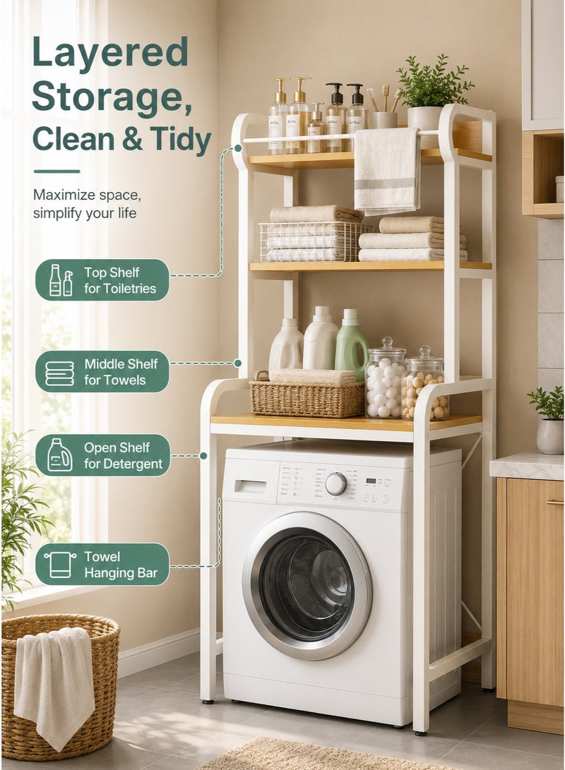 XiuWoo 3 Shelves Toilet Drum Washing Machine Rack, Bathroom Corner Stand Storage Organizer Accessories, Free Standing Home Office Storage Rack for Space Saver with Towel Rack - Image 5