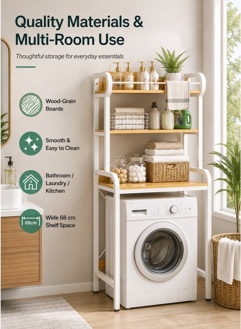 XiuWoo 3 Shelves Toilet Drum Washing Machine Rack, Bathroom Corner Stand Storage Organizer Accessories, Free Standing Home Office Storage Rack for Space Saver with Towel Rack - Image 3