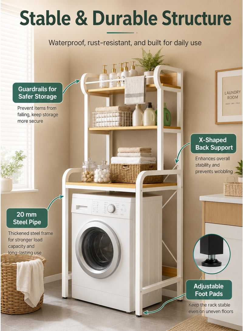 XiuWoo 3 Shelves Toilet Drum Washing Machine Rack, Bathroom Corner Stand Storage Organizer Accessories, Free Standing Home Office Storage Rack for Space Saver with Towel Rack - Image 4