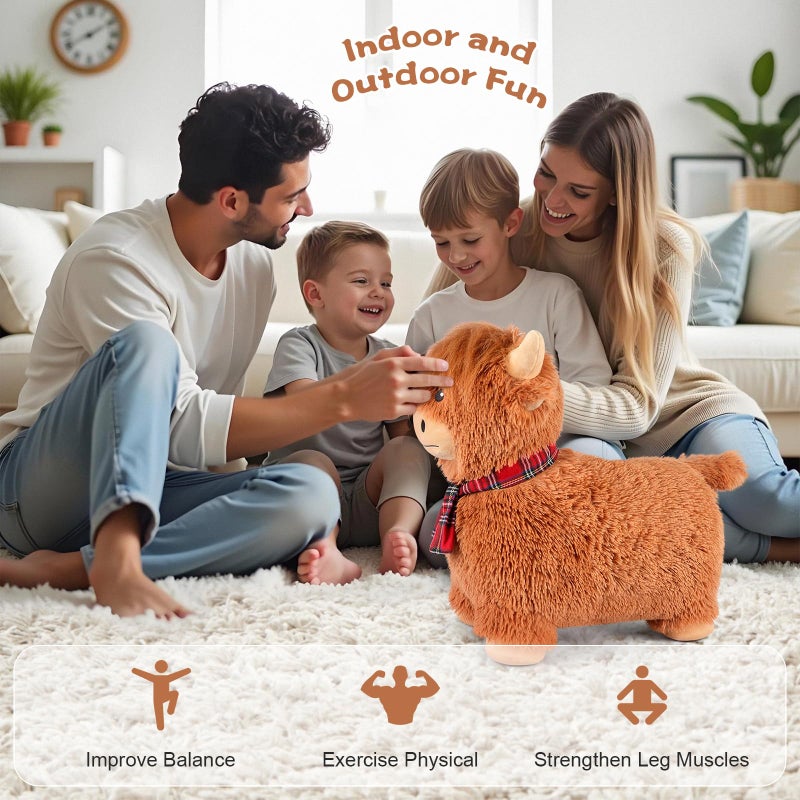 SuzziPals Bouncy Highland Cow Hopper Toys, Inflatable Cow Ride on Bouncer, Indoor Outdoor Highland Cows Plush Bouncy Horse for Toddlers & Kids, Bouncing Animals Toddler Toys, Toddler Gifts - Image 3