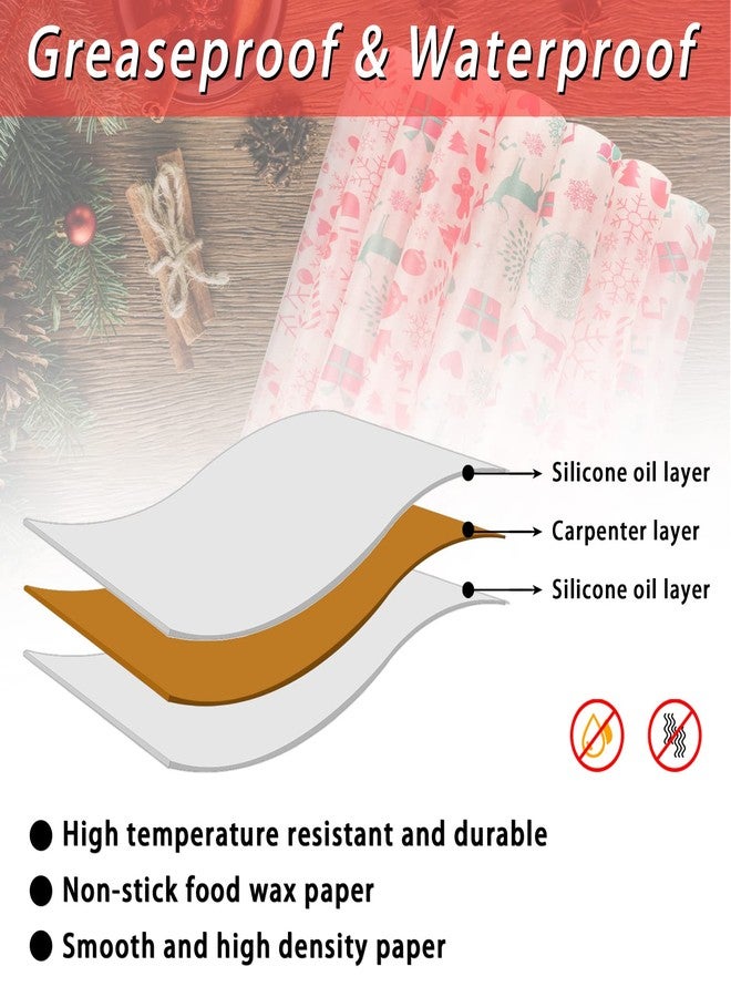 YBB 100Pcs Christmas Deli Wax Paper Sheets for Food, Basket Liners Food Picnic Paper Sheets Greaseproof Deli Wrapping Sheets, 10 x 8.6 Inch (Christmas) - Image 3