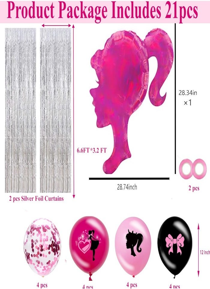 JOLLITY LLC Barbie Pink Girl Balloons for Kids Birthday Women's Day Decorations Baby Shower Bachelorette party - Image 2
