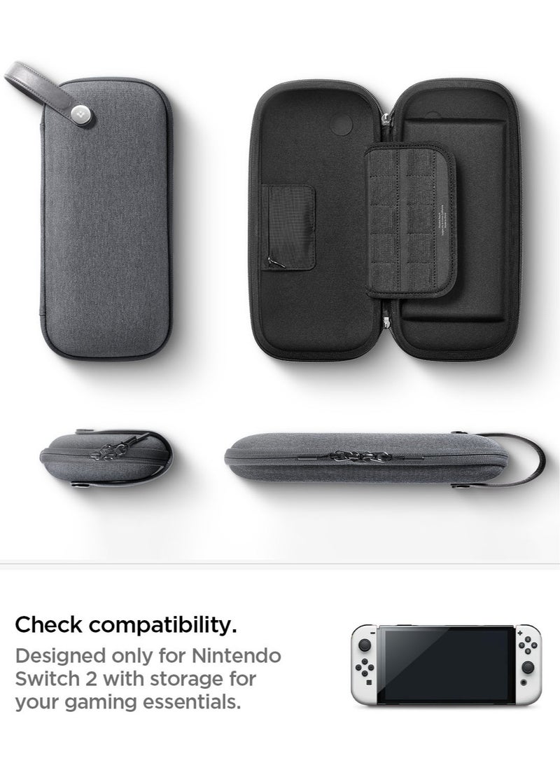 Spigen Klasden Nintendo Switch 2 Carrying Pouch Case (2025) Protective Portable Travel Hard Shell Cover with Pockets for Accessories, 10 Game Cartridges and AirTag Holder - Charcoal Gray  - Image 3