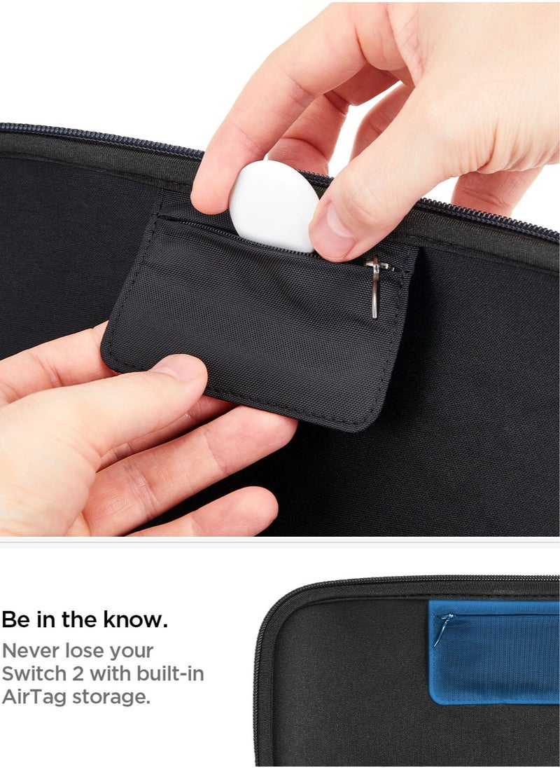 Spigen Klasden Nintendo Switch 2 Carrying Pouch Case (2025) Protective Portable Travel Hard Shell Cover with Pockets for Accessories, 10 Game Cartridges and AirTag Holder - Charcoal Gray  - Image 5