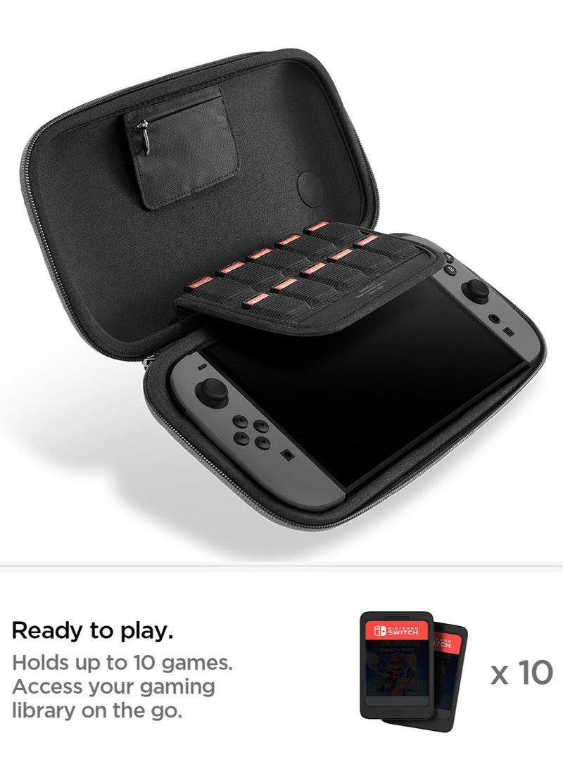 Spigen Klasden Nintendo Switch 2 Carrying Pouch Case (2025) Protective Portable Travel Hard Shell Cover with Pockets for Accessories, 10 Game Cartridges and AirTag Holder - Charcoal Gray  - Image 4