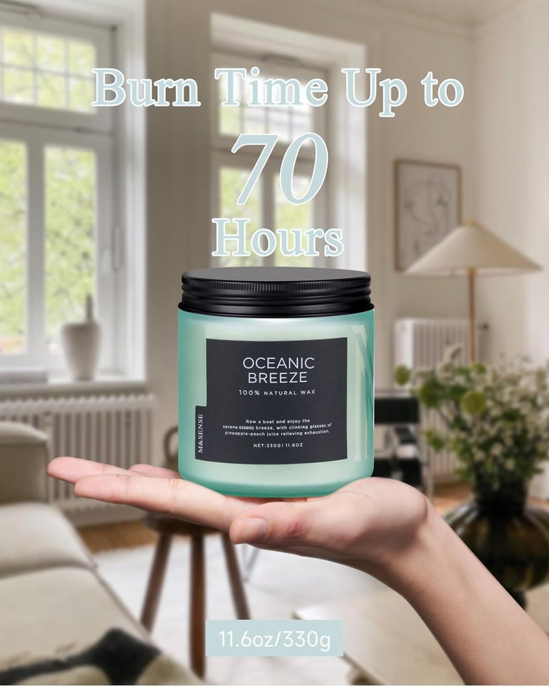 M&SENSE Candle Oceanic Breeze Scented, 11.6oz 70 Hour Long Lasting 2 Wick Pineapple & Mango Scent Natural Soy Candles for Home Scented, Stress Relief Gifts for Women/Men - Image 4