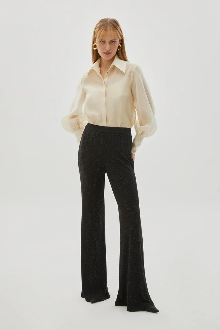 Exquise Sequined Printed Spanish Style Slimfit Black Knitted Trousers