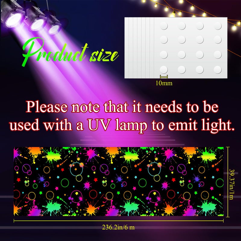 Haull 236 x 39 Inch Neon Light up Dance Floor Glow in The Dark Floor Runner Neon Party Decorations UV Blacklight Reactive Fluorescent Wall Props for Glow Disco Party Favors(Mixed) - Image 2