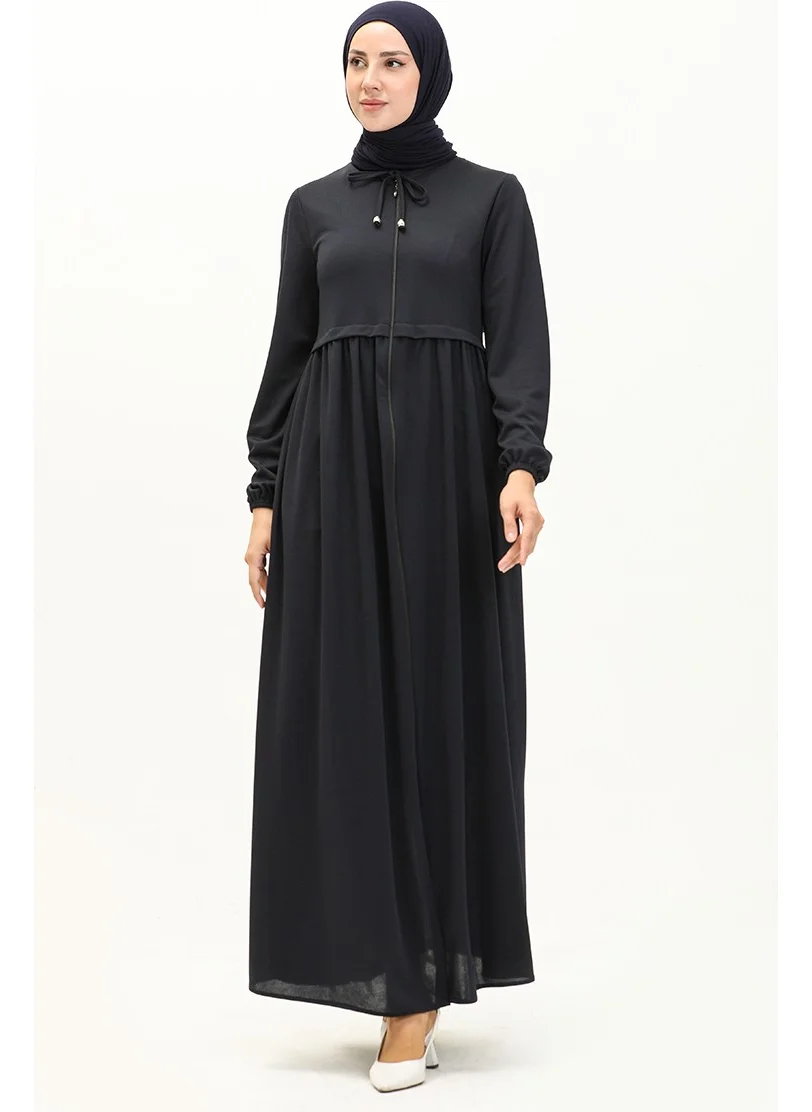 Sefa Merve Zippered Abaya 0569-08 Navy Blue