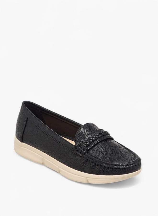 Flora Bella By Shoexpress Women's Textured Slip-On Loafers with Braid Detail