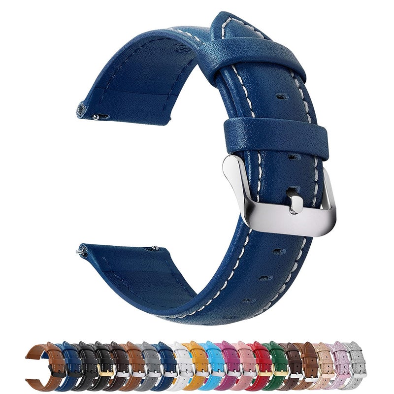 Fullmosa 18mm Leather Watch Bands Compatible with Garmin Vivoactive 4S/Vivomove 3S/Active S/Venu 2S/Move 3S, Huawei Watch 1st,Dark Blue - Image 1