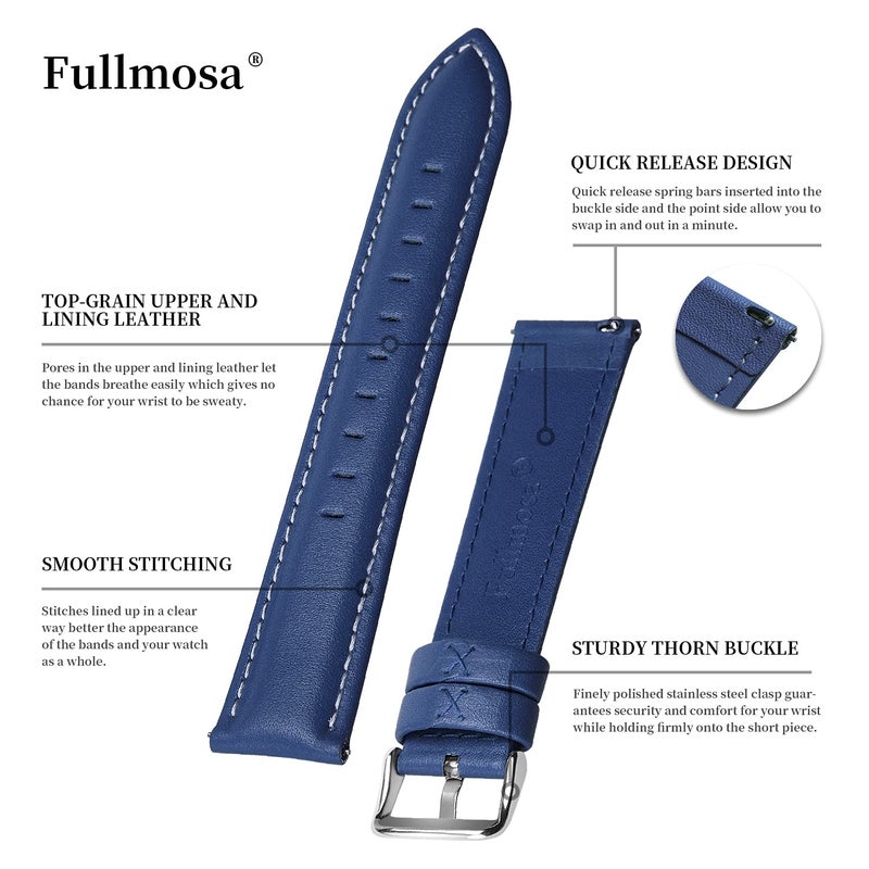 Fullmosa 18mm Leather Watch Bands Compatible with Garmin Vivoactive 4S/Vivomove 3S/Active S/Venu 2S/Move 3S, Huawei Watch 1st,Dark Blue - Image 5