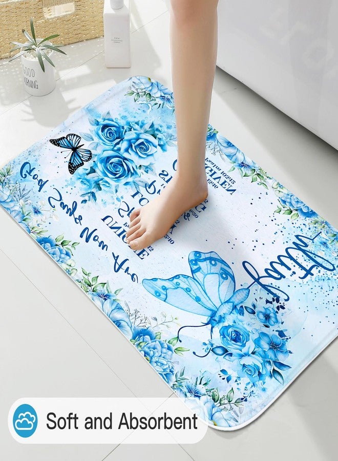 Litabel 4 Pcs Blue Butterfly Inspirational Quotes Shower Curtain Set with Rugs and Toilet Lid Cover, Colorful Boho Waterproof Fabric Bathroom Set, Bible Verse Floral Bathroom Decor Set Accessories - Image 5