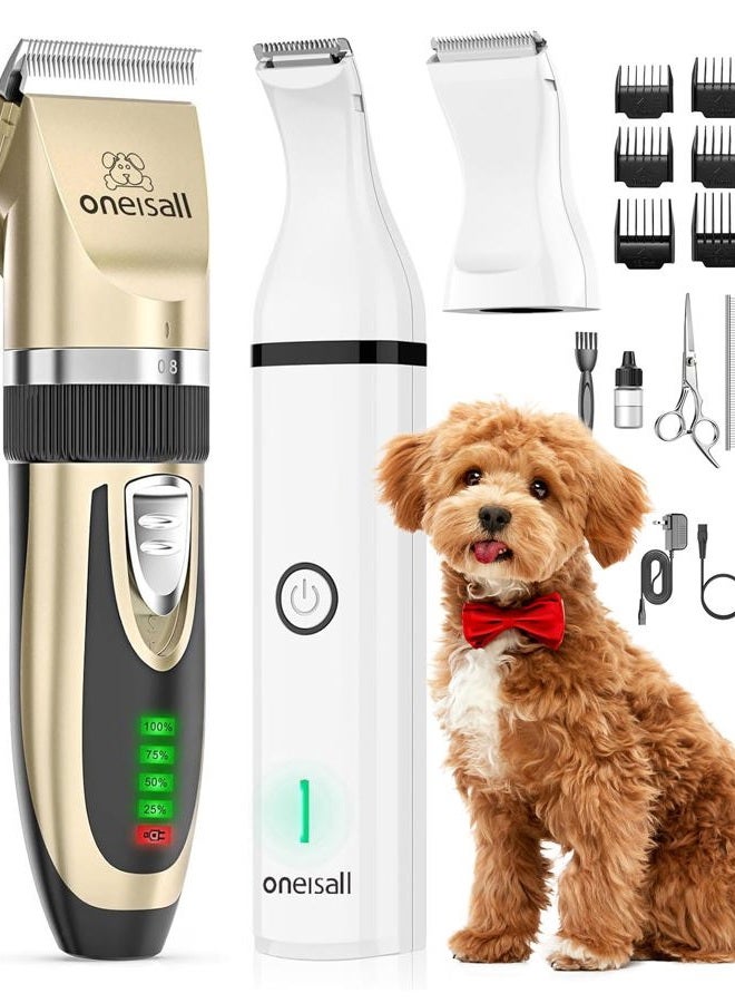 Oneisall Dog Clippers and Paw Trimmer Kit 2 in 1 - Low Noise Cordless Pet Hair Trimmers for Small and Large Dogs, Cats, Animals - Image 1