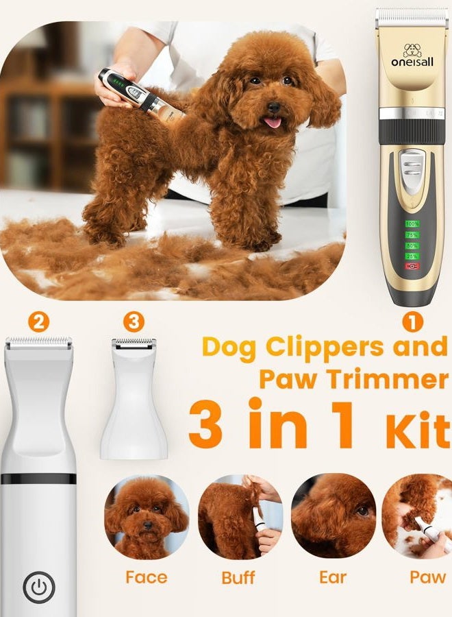 Oneisall Dog Clippers and Paw Trimmer Kit 2 in 1 - Low Noise Cordless Pet Hair Trimmers for Small and Large Dogs, Cats, Animals - Image 2