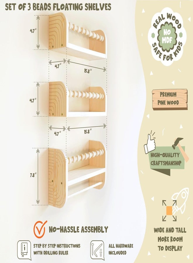 CNK Nursery Floating Book Shelves for Wall Mounted Set of 3 Book Shelf for Kids, Toddler, Baby Rooms Natural Pine Wood Bookshelf Toy Storage with Rack Playroom Decor - Image 3