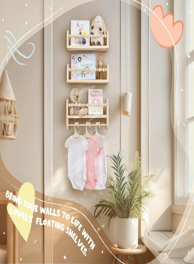 CNK Nursery Floating Book Shelves for Wall Mounted Set of 3 Book Shelf for Kids, Toddler, Baby Rooms Natural Pine Wood Bookshelf Toy Storage with Rack Playroom Decor - Image 2