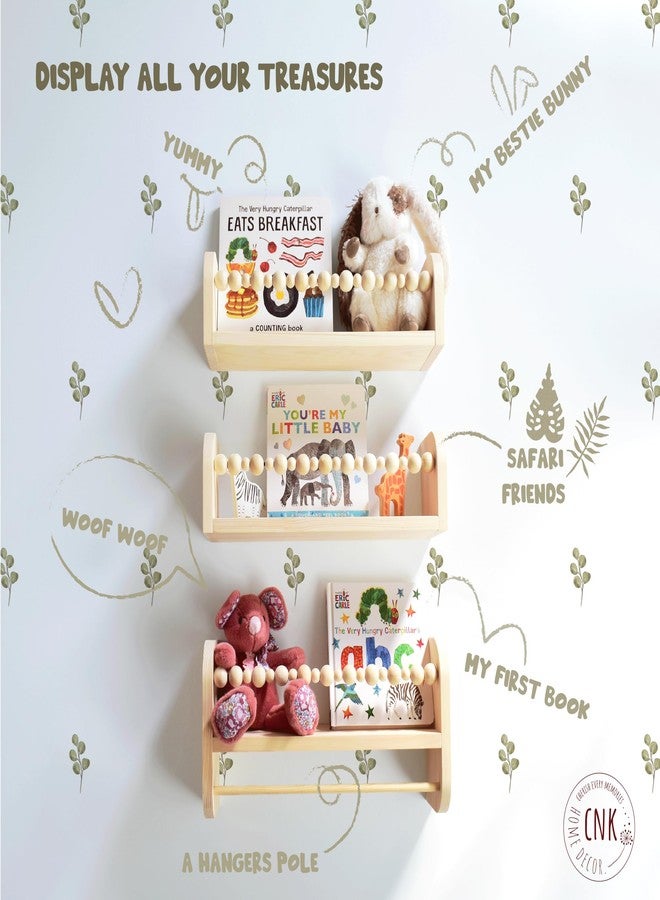 CNK Nursery Floating Book Shelves for Wall Mounted Set of 3 Book Shelf for Kids, Toddler, Baby Rooms Natural Pine Wood Bookshelf Toy Storage with Rack Playroom Decor - Image 5