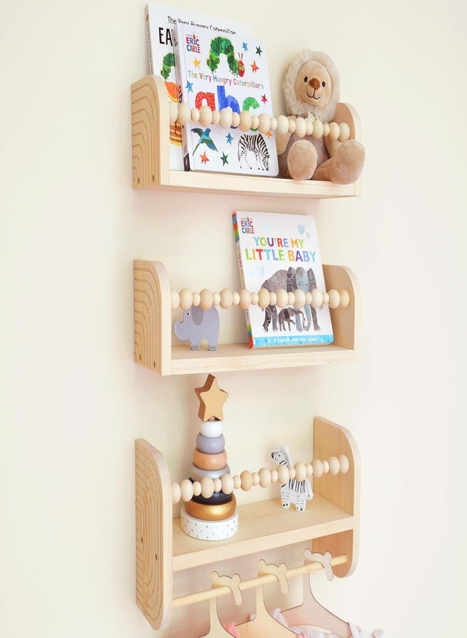 CNK Nursery Floating Book Shelves for Wall Mounted Set of 3 Book Shelf for Kids, Toddler, Baby Rooms Natural Pine Wood Bookshelf Toy Storage with Rack Playroom Decor - Image 1