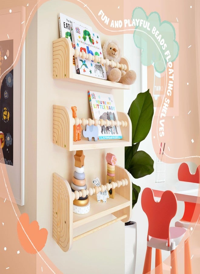 CNK Nursery Floating Book Shelves for Wall Mounted Set of 3 Book Shelf for Kids, Toddler, Baby Rooms Natural Pine Wood Bookshelf Toy Storage with Rack Playroom Decor - Image 4