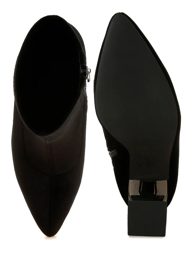 London Rag Flared Block Heel Velvet Boots in Black