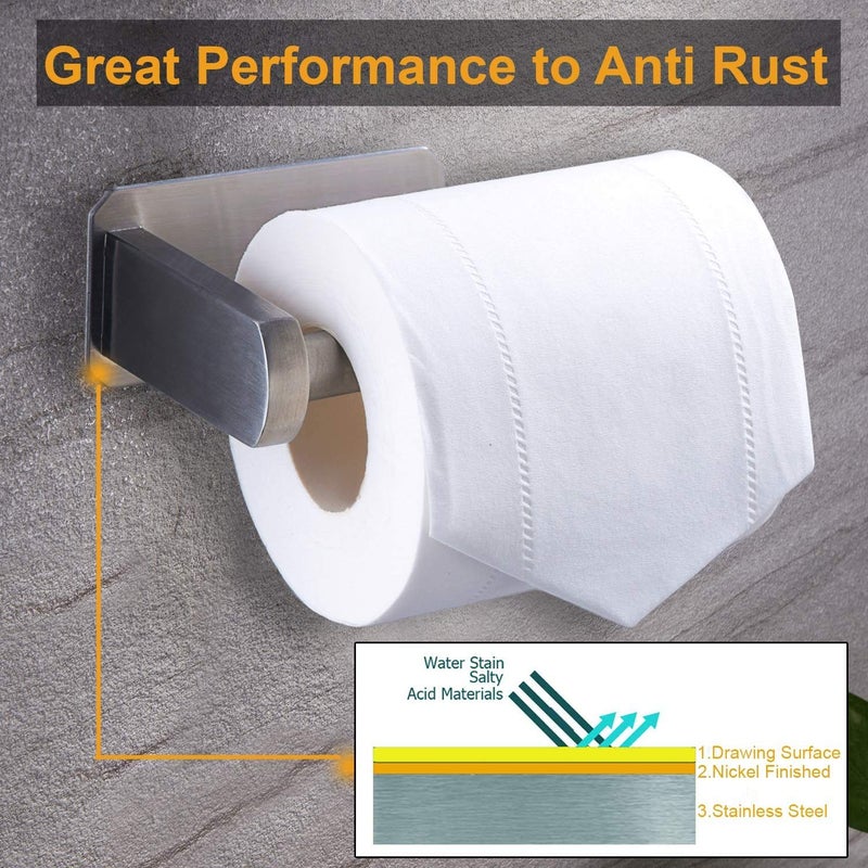 Nolimas Self Adhesive Toilet Paper Holder SUS 304 Stainless Steel No Drilling Stick On Wall Bathroom Kitchen Tissue Paper Roll Towel Holder RustproofBrushed Nickel Finish2Packs - Image 2