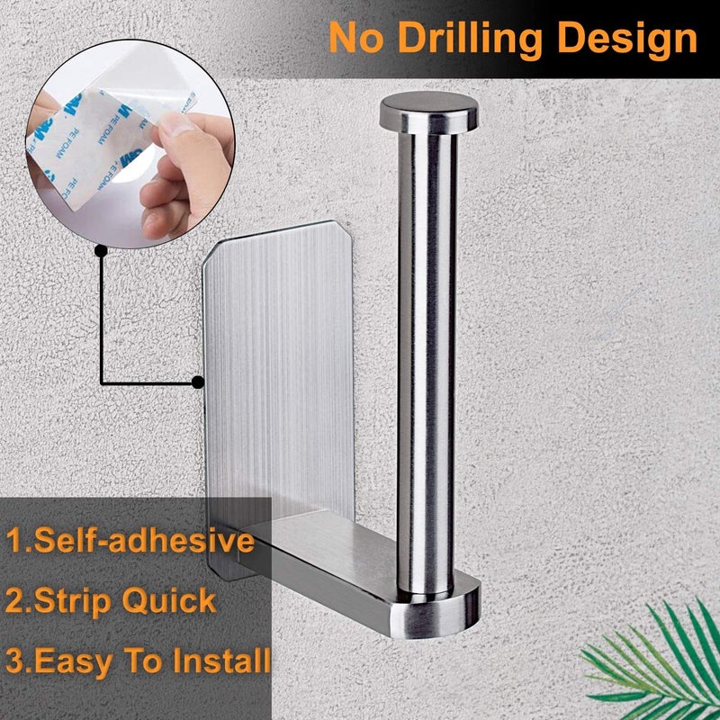 Nolimas Self Adhesive Toilet Paper Holder SUS 304 Stainless Steel No Drilling Stick On Wall Bathroom Kitchen Tissue Paper Roll Towel Holder RustproofBrushed Nickel Finish2Packs - Image 4