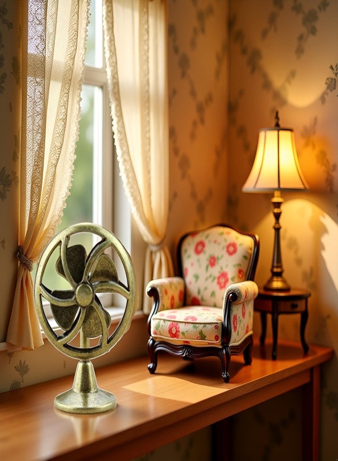 Jizlan Brass Table Fan Dollhouse Decoration Accessories, 1:12 Dollhouse Miniature Scene Model Table Fan (30 x 43 mm) - Image 4