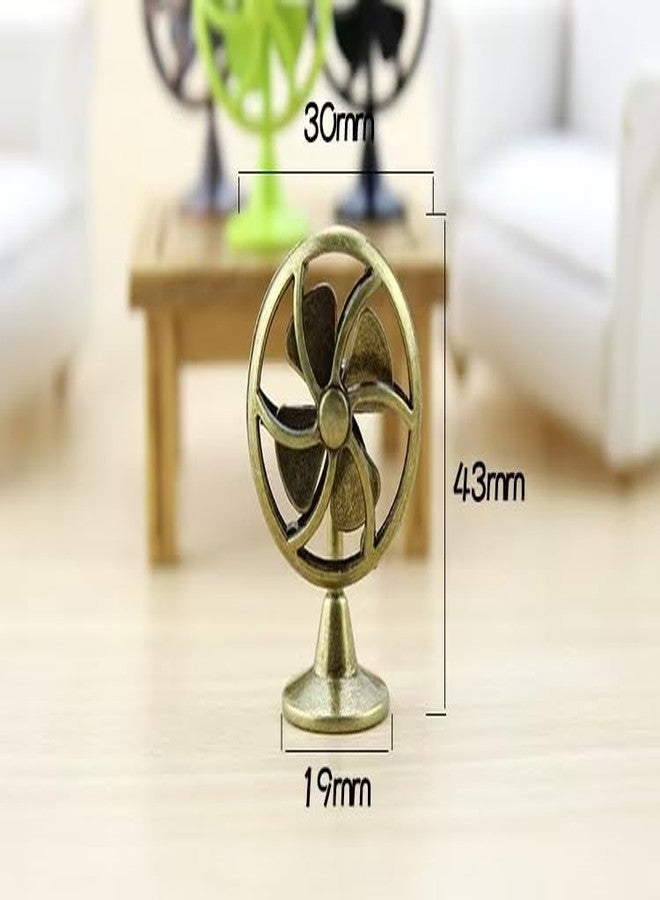 Jizlan Brass Table Fan Dollhouse Decoration Accessories, 1:12 Dollhouse Miniature Scene Model Table Fan (30 x 43 mm) - Image 2