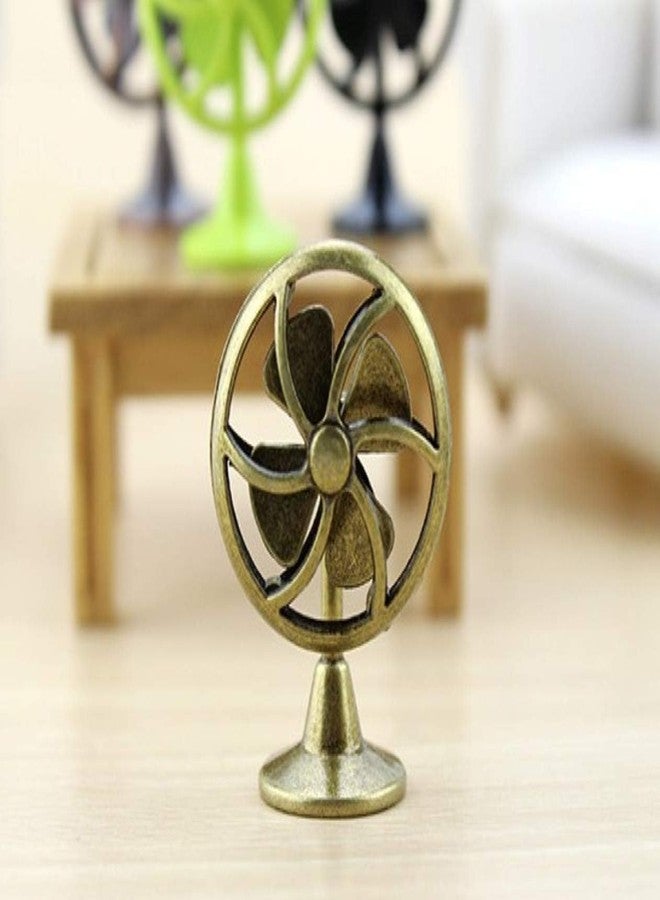 Jizlan Brass Table Fan Dollhouse Decoration Accessories, 1:12 Dollhouse Miniature Scene Model Table Fan (30 x 43 mm) - Image 1