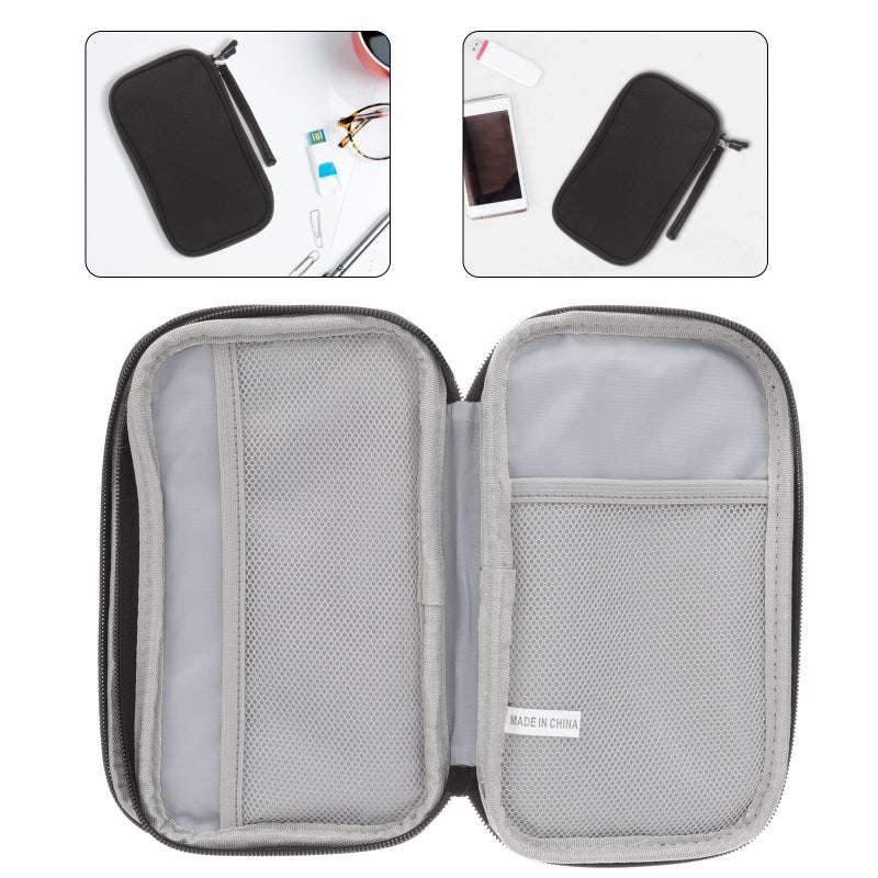 Large Travel Cable Organizer Bag Double Layer Hard Shell Protective Case Dark Black - Image 5