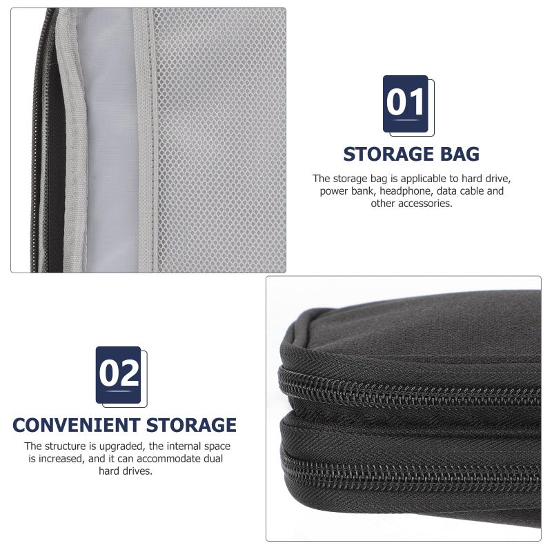 Large Travel Cable Organizer Bag Double Layer Hard Shell Protective Case Dark Black - Image 4