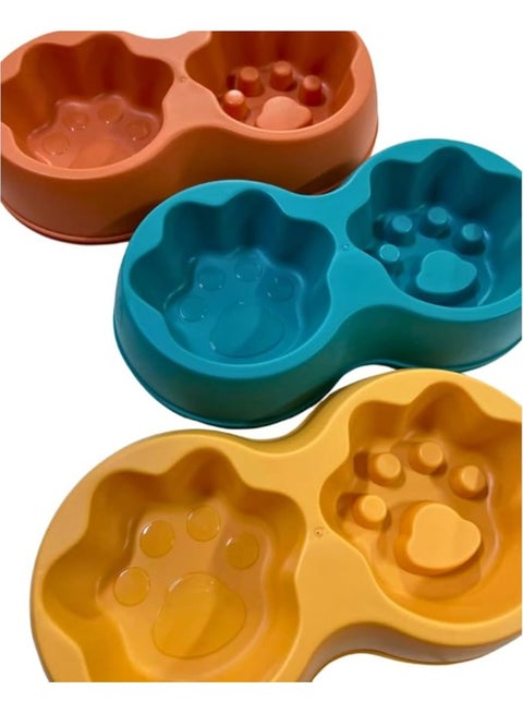 وحدة تغذية بطيئة مزدوجة شديدة التحمل - أوعية طعام ومياه للحيوانات الأليفة - الجراء، مقاس كبير للكلاب والقطط - غير قابلة للانزلاق  مضادة للاختناق - سهلة الاستخدام غير سامة (اورانج