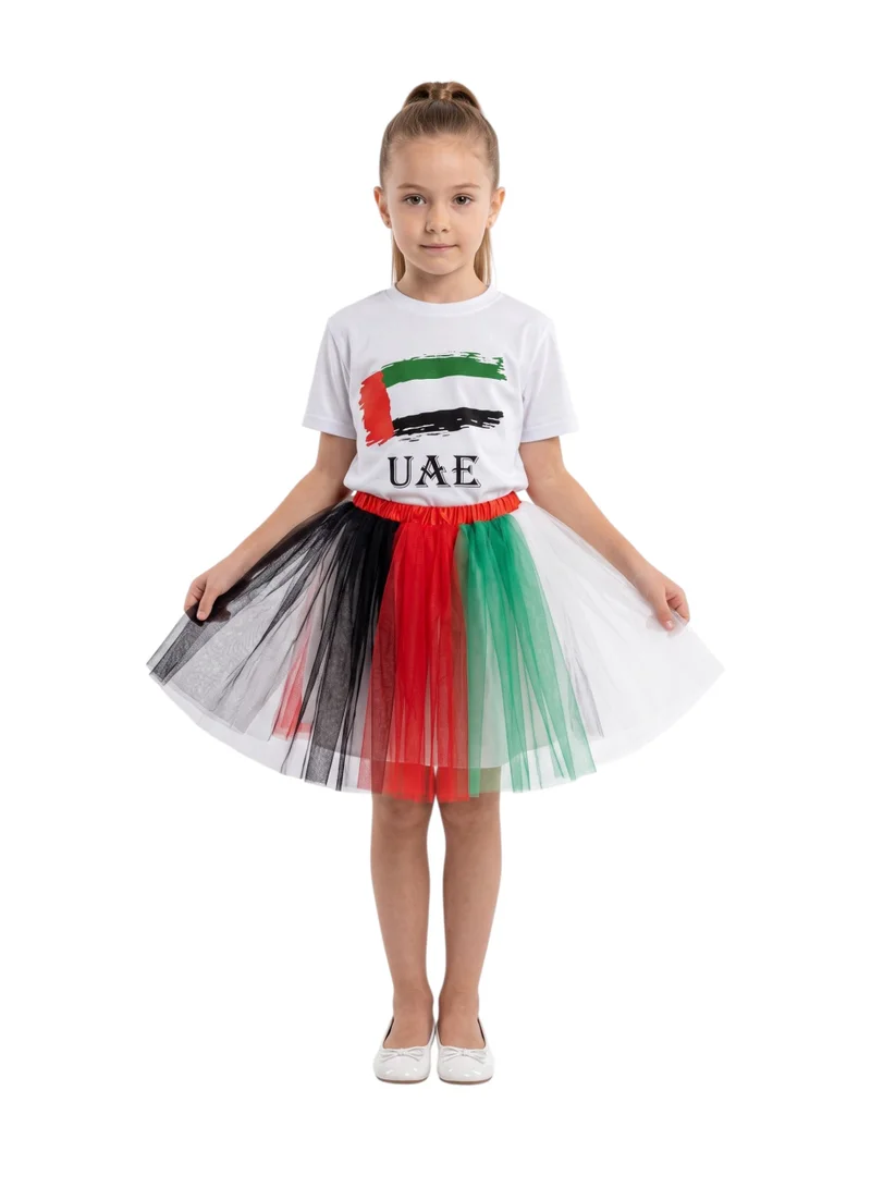 Bidani Girls' UAE National Day Flag T-Shirt & Tulle Tutu Skirt 2-Piece Set
