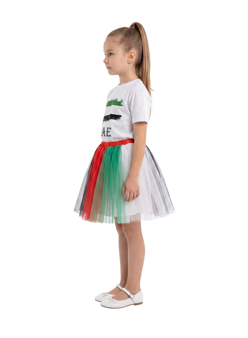 Bidani Girls' UAE National Day Flag T-Shirt & Tulle Tutu Skirt 2-Piece Set
