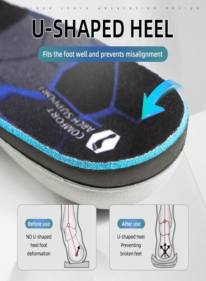 XINIFOOT نعال XINIFOOT الداعمة لقوس القدم العالي، نعال تقويمية للجري لتخفيف آلام قوس القدم - الانحراف الداخلي للقدم - ألم مشط القدم، نعال داخلية لالتهاب اللفافة الأخمصية للرجال (أزرق، زوج واحد) - Image 2