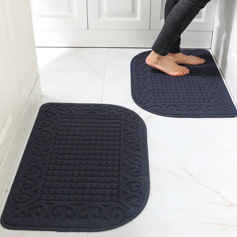 COSY HOMEER COSY HOMEER 27X18 Inch Anti Fatigue Kitchen Rug Mats are Made of 100 Polypropylene Half Round Rug Cushion Specialized in Anti Slippery and Machine Washable Navy 2pc