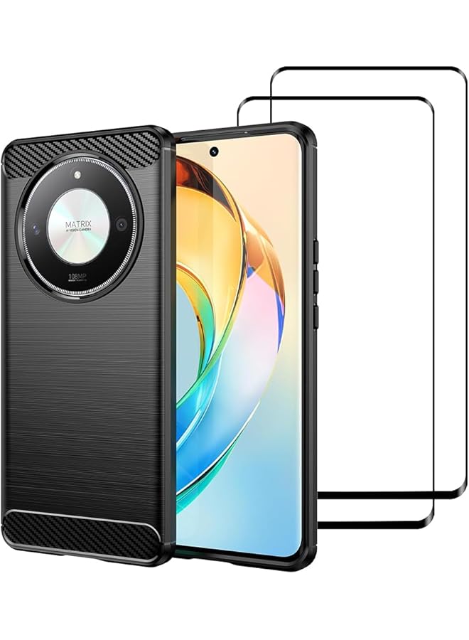 erorex 1+2 Case For Honor X9A 5G With Tempered Glass Screen Protector 2 Pcs Soft Shockproof Ultra Slim Super Light Phone Cover For Honor X9A Black - Image 1