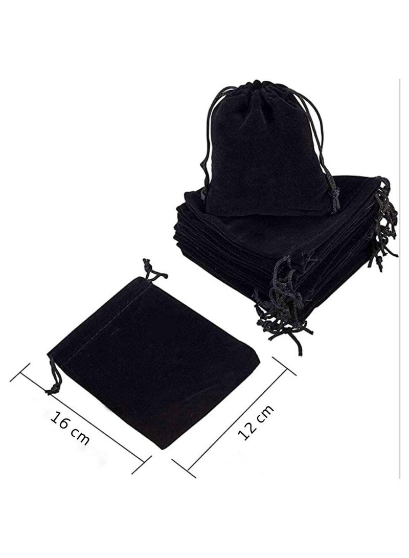MARKQ Velvet Gift Bags 12 x 16 cm Drawstring Jewelry Pouches for Candy Wedding Party Favor Valentine Day Bags Black | 12 Bags - Image 2