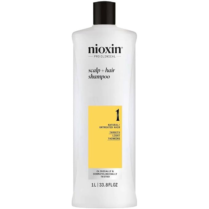 Nioxin Scalp + Hair System 1 Shampoo Deep Cleansing Shampoo for Untreated Hair Prevents Thinning Hair With Biotin, Caffeine & Niacinamide (1 L) - Image 1