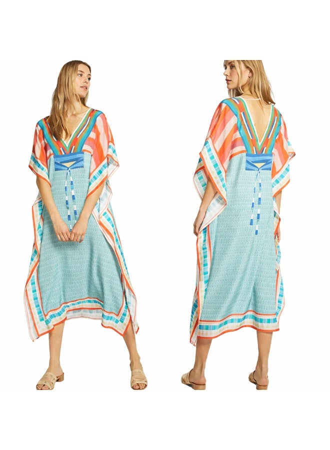 Showday Women's Summer Cover-Up Dress – Boho Print Beach Kaftan, Lightweight Loose Fit - Image 1