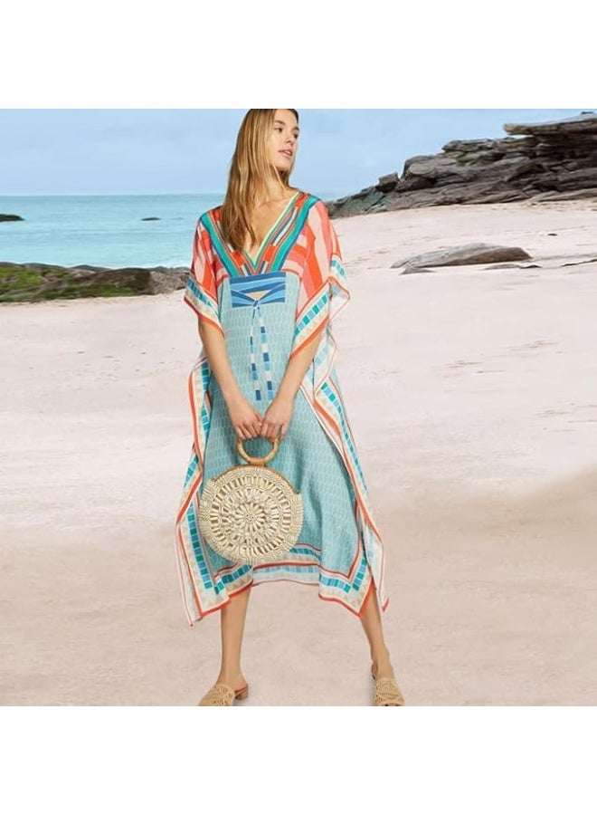 Showday Women's Summer Cover-Up Dress – Boho Print Beach Kaftan, Lightweight Loose Fit - Image 2