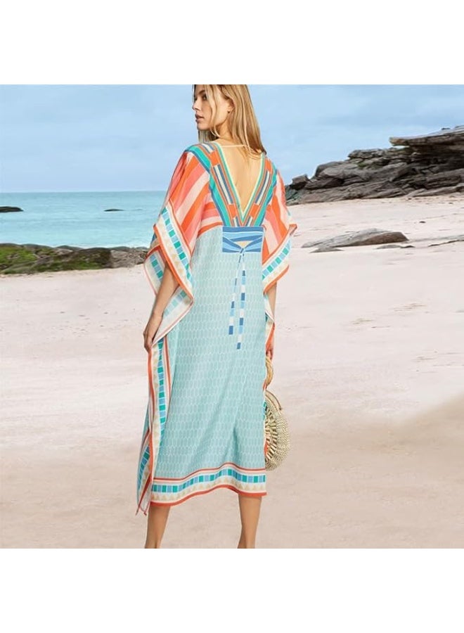Showday Women's Summer Cover-Up Dress – Boho Print Beach Kaftan, Lightweight Loose Fit - Image 3
